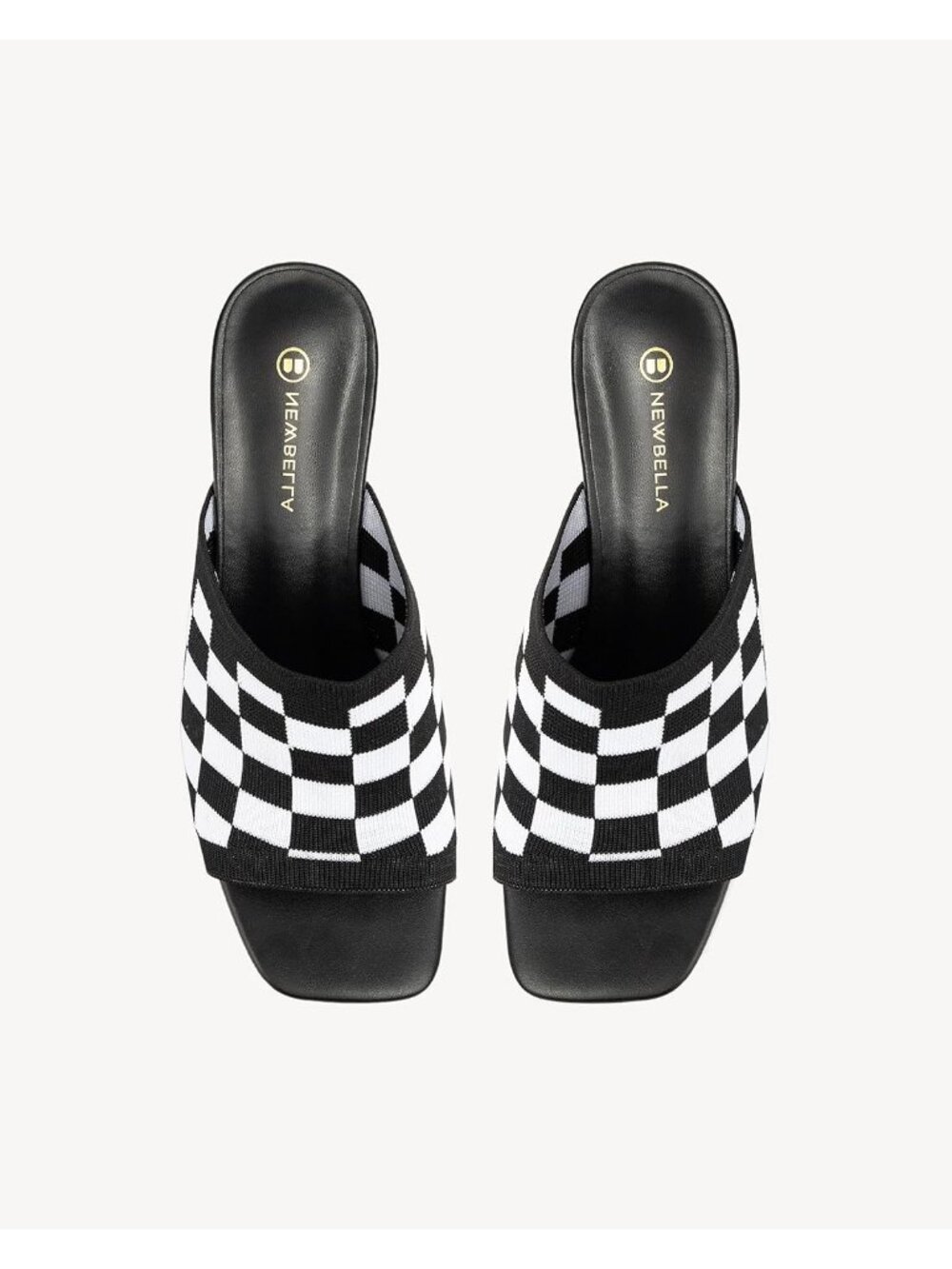 Women's Square Toe Heeled Sandals Chunky Black White Kitten Heel Slip On Sandals - Picture 7 of 7